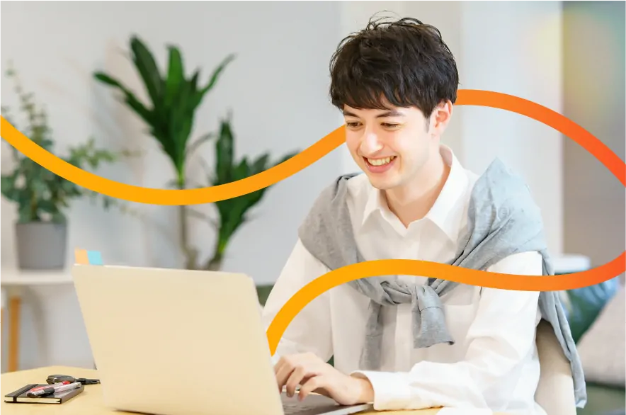 Young man working on a laptop
